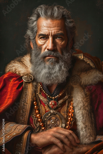 Portrait of an elderly king with long beard from biblical times Generative AI Illustration