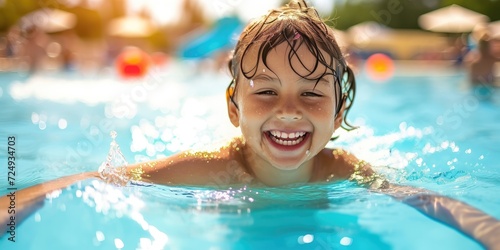 Happy child in a water park...