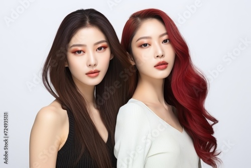 Two Asian Girl Models on a White Background