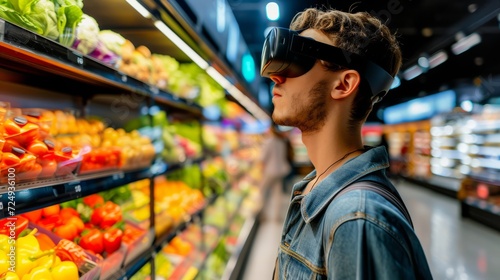 Young Man Experiencing Virtual Grocery Shopping from Home © esp2k