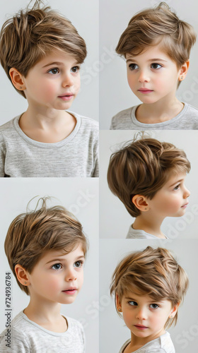 Series of Delightful Photos Capturing a Little Boy with Short Pixie Cuts from Various Angles. Explore the Playful Charm and Versatility of this Cute Hairstyle