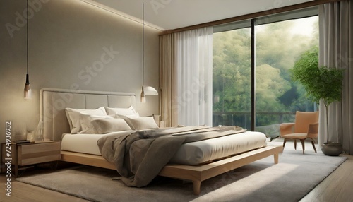 Serenity in Pixels  3D Rendering of a Modern Bedroom Interior and Decor 