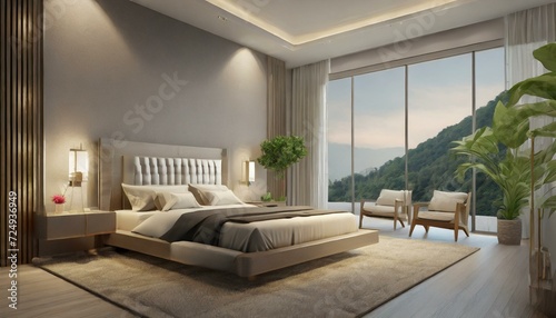 Serenity in Pixels  3D Rendering of a Modern Bedroom Interior and Decor 