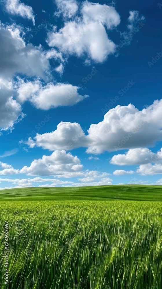 Green grass field against cloud and blue sky Green grass field against cloud and blue sky