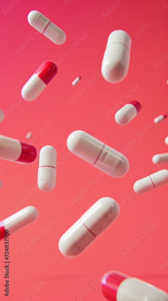 Antibiotic Pill Capsules Falling - Depicting the Concept of Medical Antibiotics and Healthcare Antibiotic Pill Capsules Falling - Depicting the Concept of Medical Antibiotics and Healthcare
