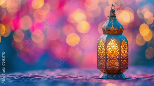 A islamink lantern in bokeh background. ramadan concept