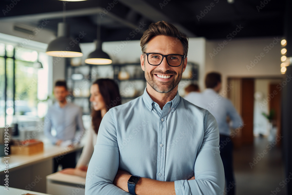 Fototapeta premium Professional workers at workspace office managers confident successful people Generative AI