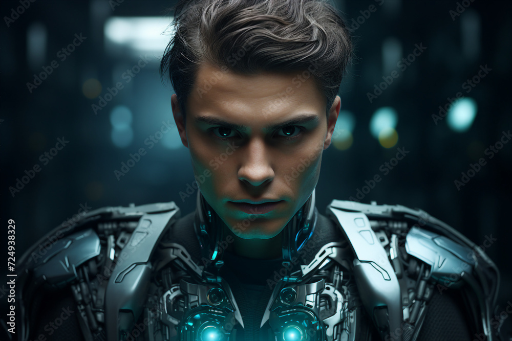 Fototapeta premium Ai generated illustration science fiction image of future smart innovation cyborg futuristic cyberpunk