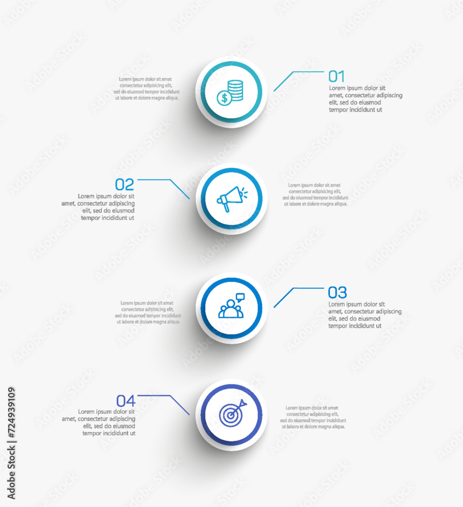 Business infographic design template with 4 options, steps or processes. Can be used for workflow layout, diagram, annual report, web design	