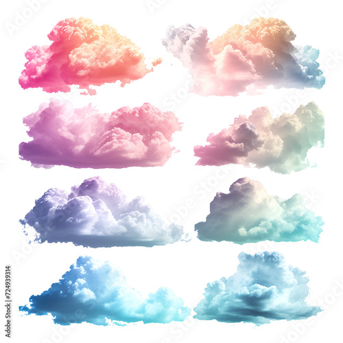Pack of radiant clouds on the sky, Isolated on Transparent Background, PNG