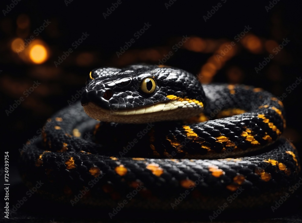 Fototapeta premium Black Background Snake Portrait