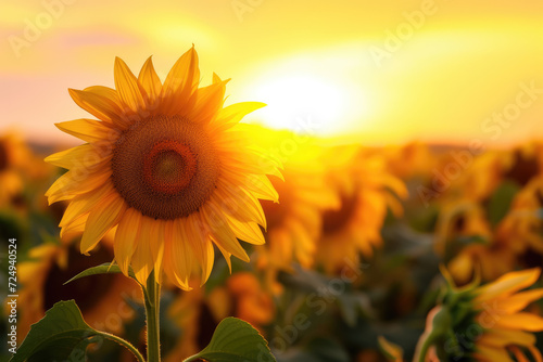 sunflower field at sunset.
