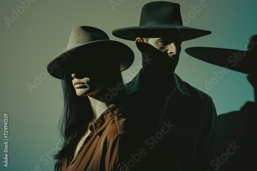 couple with a straight hair and a hat and a professional overlay on the shadow