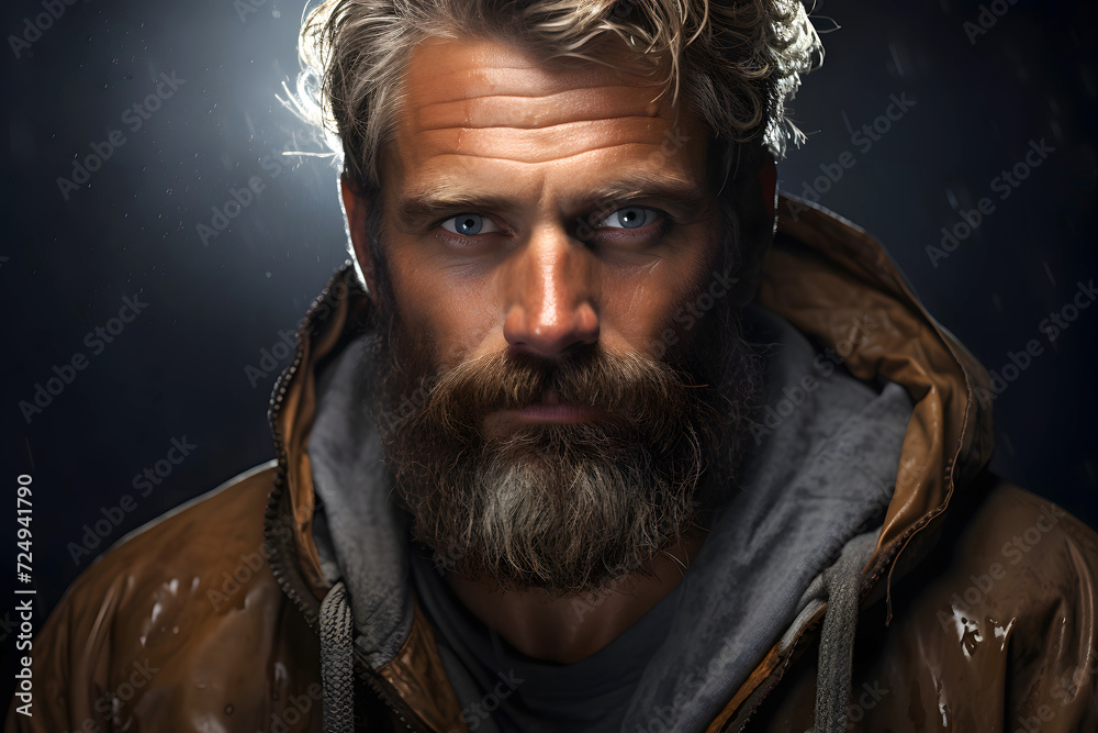 portrait of a brutal bearded man against a background of fire and smoke portrait of a brutal bearded man against a background of fire and smoke