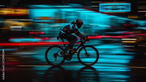 Nighttime Urban Cyclist in Motion