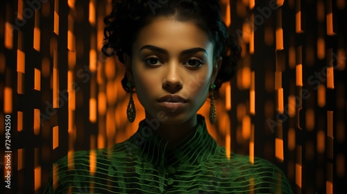 Optical illusion elements on a woman's portrait, creating visual puzzles mirroring the complexity of mental health