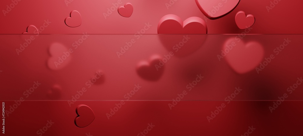 3d illustration rendering wallpaper abstract background, red of love happy valentine's day