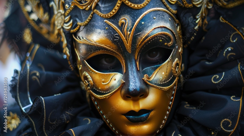 A black and golden Carnival mask