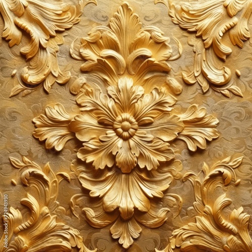 Obraz na płótnie Golden metal floral wall sculpture with intricate details and flourishes