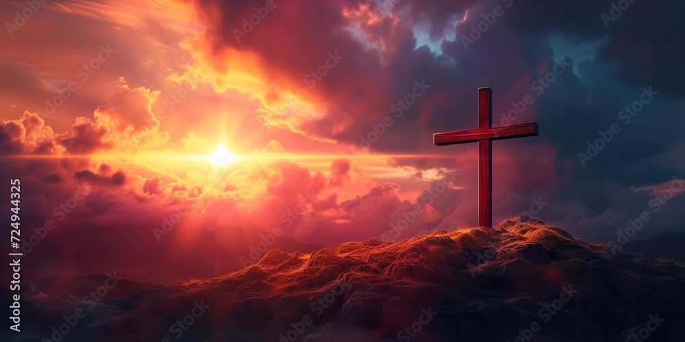 Christian cross on a background with dramatic light Christian cross on a background with dramatic light