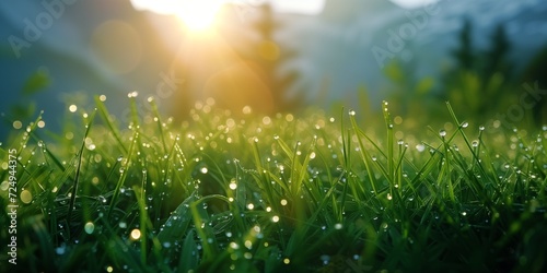 Close-up of dew drops on meadow grass