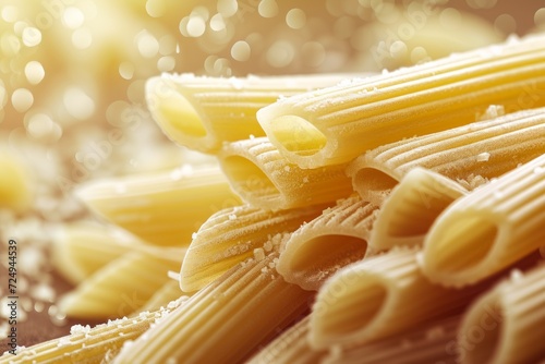 A pile of penne pasta