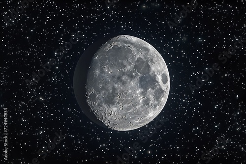 A detailed image of the moon's surface and stars in the background
