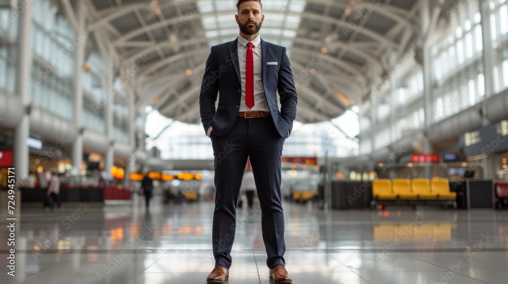 Obraz premium Businessman standing confidently in an airport