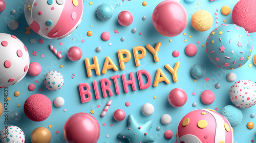 Happy Birthday text minimalist mockup background wallpaper, colorful funny party celebration concept