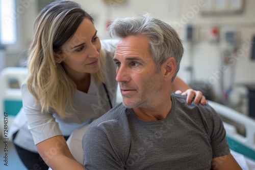 A healthcare professional talking to a patient photo