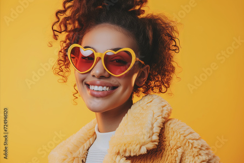 Studio portrait of a cool young woman posing wearing heart shaped love sunglasses