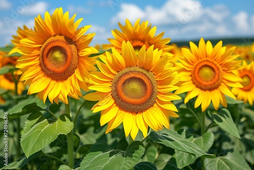 Four sunflowers in the field © Adobe Contributor