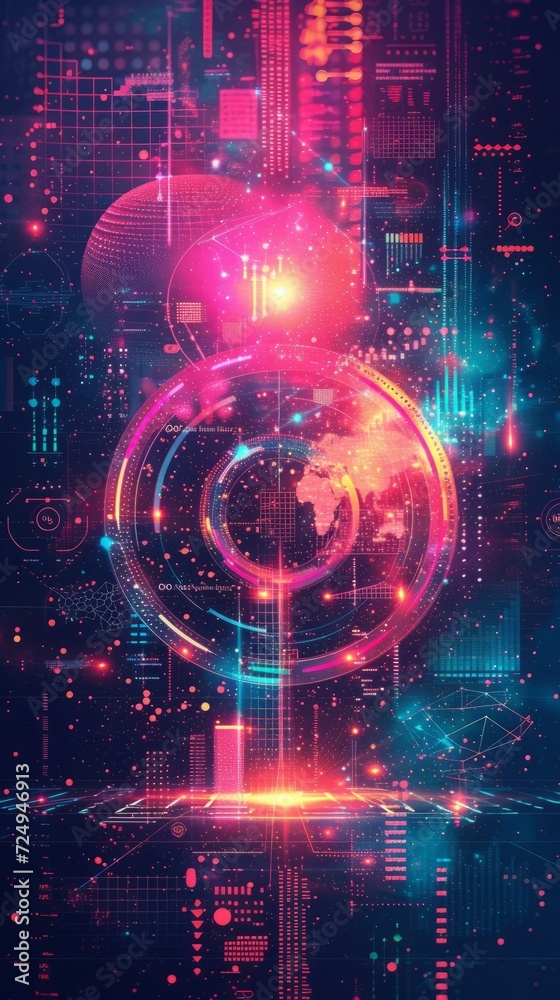 Obraz premium A digital representation of the Earth surrounded by a glowing grid of data.