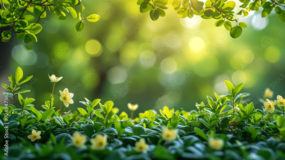 Daisy flower on green meadow in spring blowing in a garden under sun light