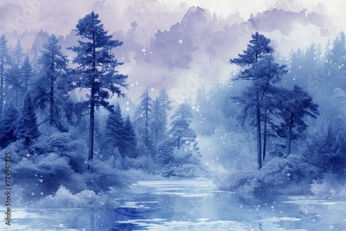 Blue Winter Forest Landscape © Adobe Contributor