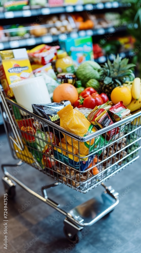 Shopping cart full of groceries