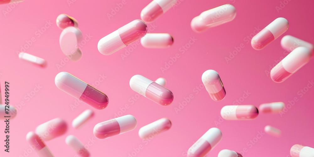 Antibiotic Pill Capsules Falling - Depicting the Concept of Medical Antibiotics and Healthcare