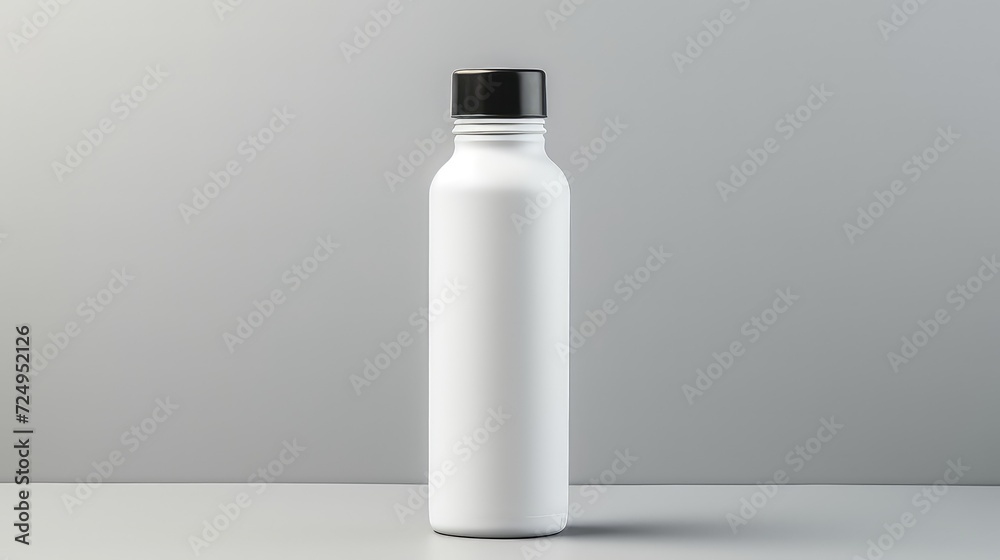 Blank white plastic bottle mockup on grey background