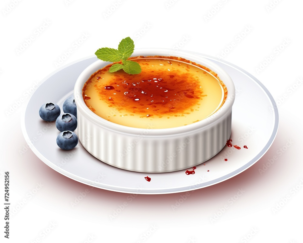 classic creme brulee egg yolk sugar isolated on white background for creative design. generative AI classic creme brulee egg yolk sugar isolated on white background for creative design. generative AI