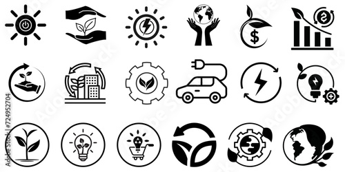 Sustainable icons, Ecological icons collection. Green energy and sustainable development concept icon set