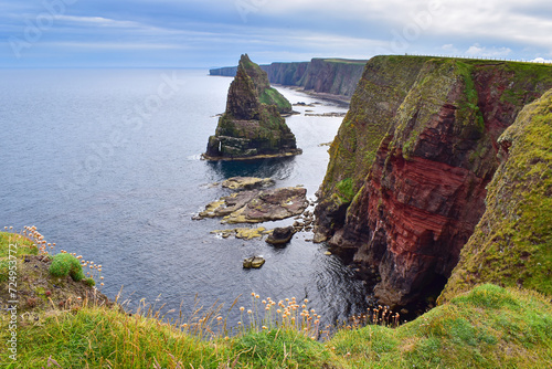 Jagged rock formations at Duncansby Head Stacks, Scotland, travel Europe photo