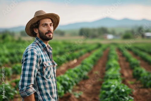 A male model acting as a farmer managing an organic farm © Bijac