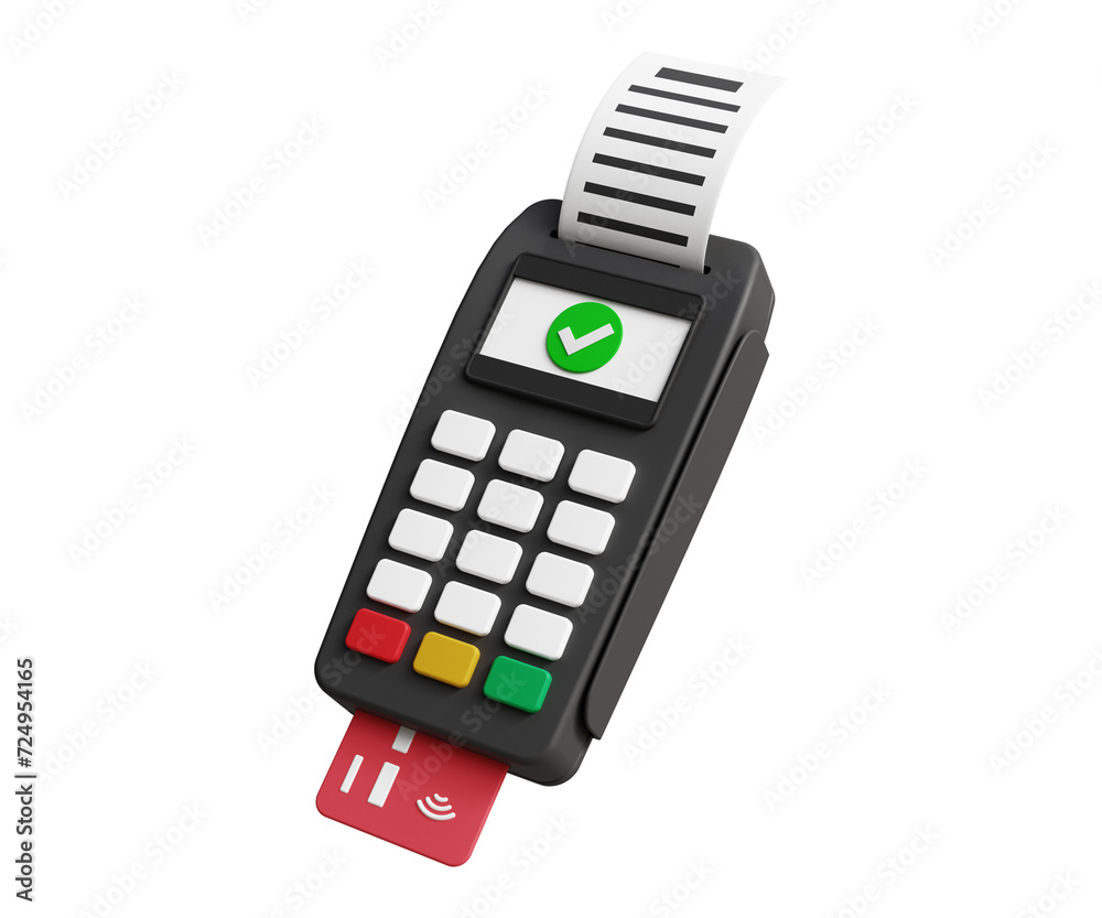 3D payment terminal with card and receipt. Digital money transfer. POS bank payment device. Payment NFC keypad machine. Credit debit card reader. Contactless payment transaction. 3d illustration 3D payment terminal with card and receipt. Digital money transfer. POS bank payment device. Payment NFC keypad machine. Credit debit card reader. Contactless payment transaction. 3d illustration