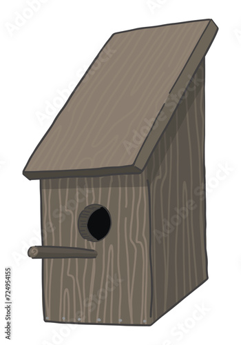 Wooden bird house clipart. Spring time doodle. Vector illustration in cartoon style isolated on white.