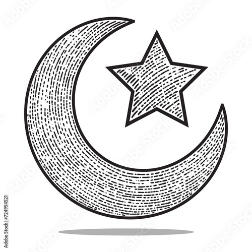 islamic icon vector engraving style hand drawn black and white