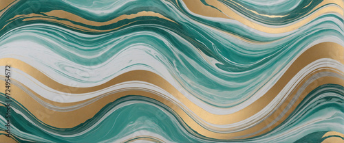 waves in green and gold marble abstract background