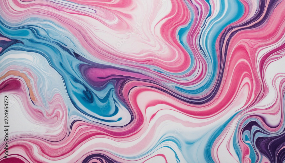 Abstract fluid art background. Liquid marble. Alcohol ink backdrop with waves pattern in pink, purple, blue, white colors