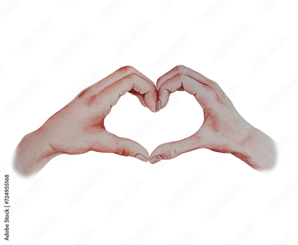 Obraz premium Watercoor heart hands illustration. Love sign gesture.