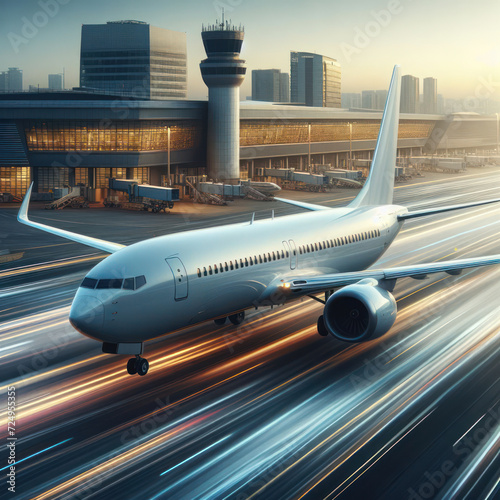 Airplane taking off from Airport runway, Commercial plane and Travel concept, Aircraft with motion, jet, Passenger airplane ready for flight. airliner, Aviation and Travel Concept.