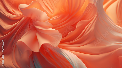 Macro petals of orange flowers. Sleek wave-flying background of silk fabrics in motion.